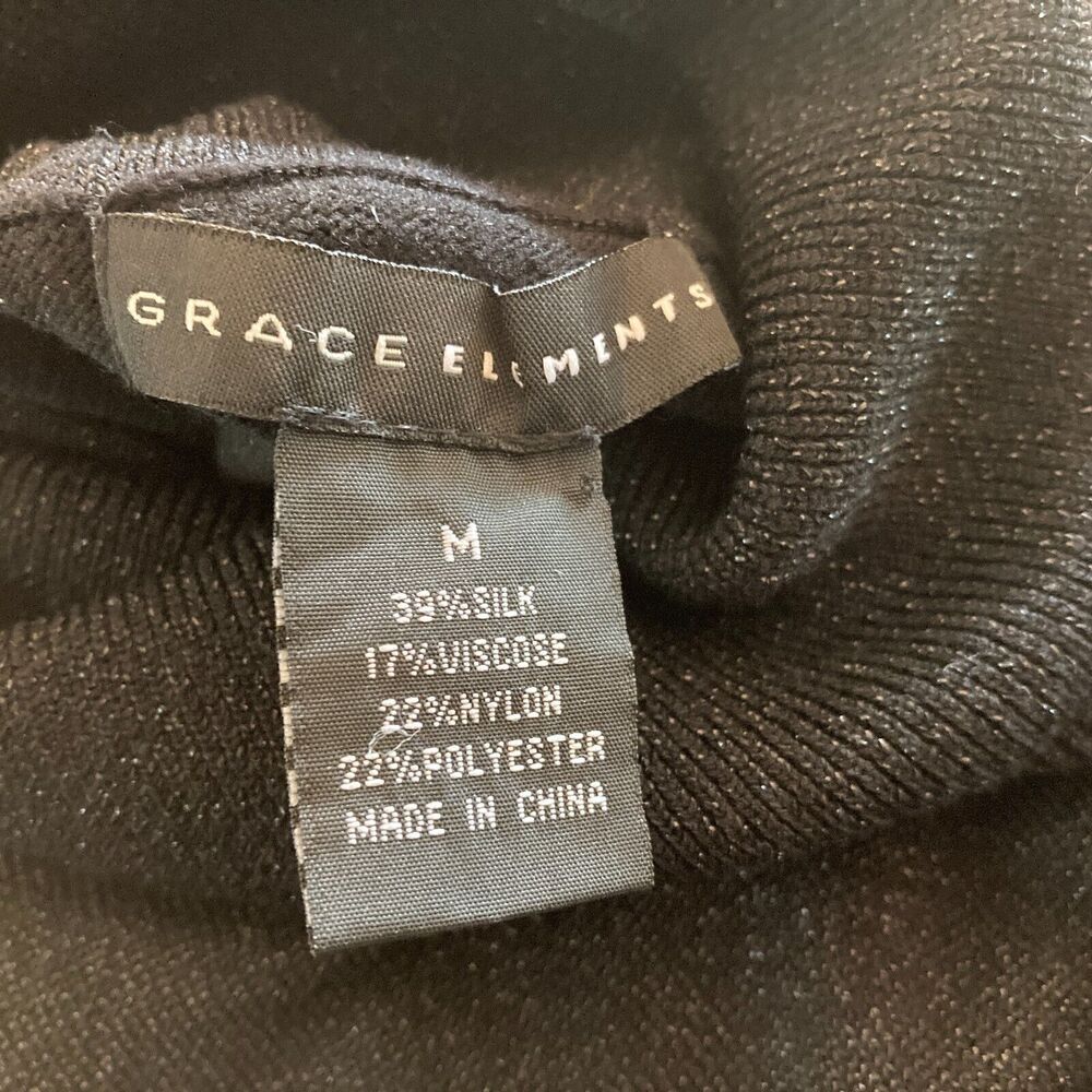 Grace Elements Women Turtleneck Top Size M Silk Blend Black Sparkly Gold Festive - Picture 7 of 8